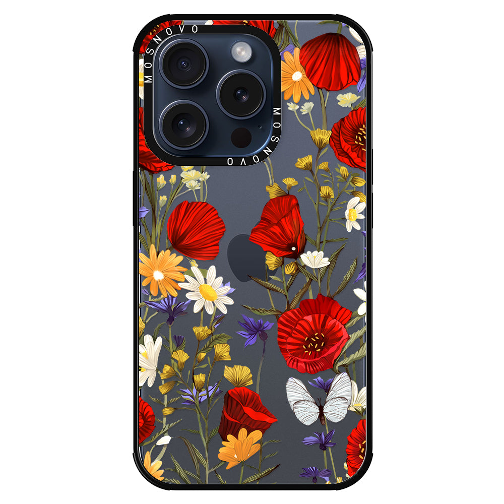 Poppy Floral Phone Case - iPhone 15 Pro Case - MOSNOVO