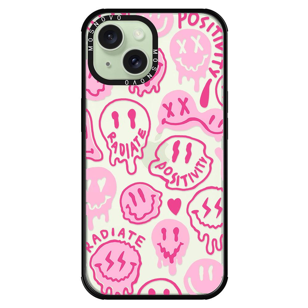 Pink Dripping Smiles Positivity Radiate Face Phone Case - iPhone 15 Plus Case - MOSNOVO