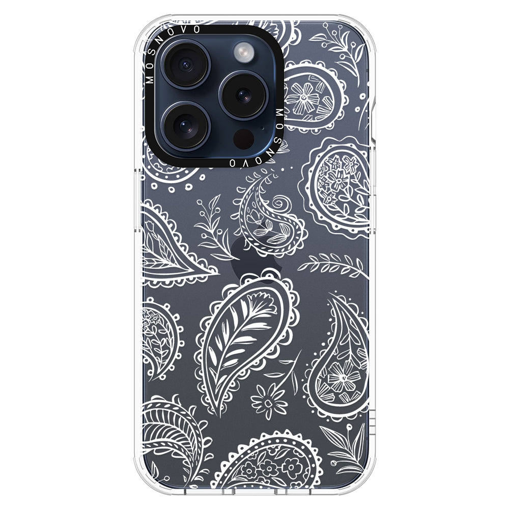 White Paisley Phone Case - iPhone 15 Pro Case - MOSNOVO