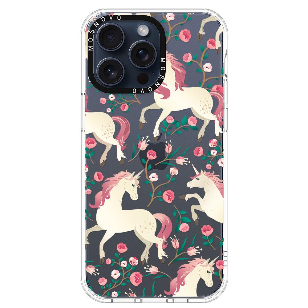 Unicorn with Floral Phone Case - iPhone 15 Pro Max Case - MOSNOVO