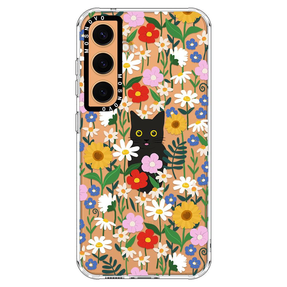 Black Cat in Garden Phone Case - Samsung Galaxy S24 Case - MOSNOVO