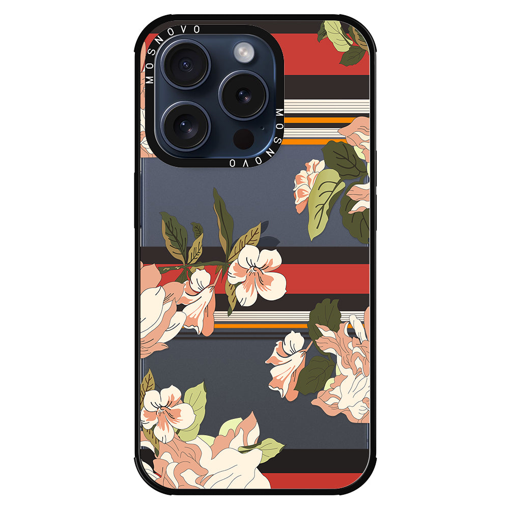 Classic Stripe Floral Phone Case - iPhone 15 Pro Case - MOSNOVO