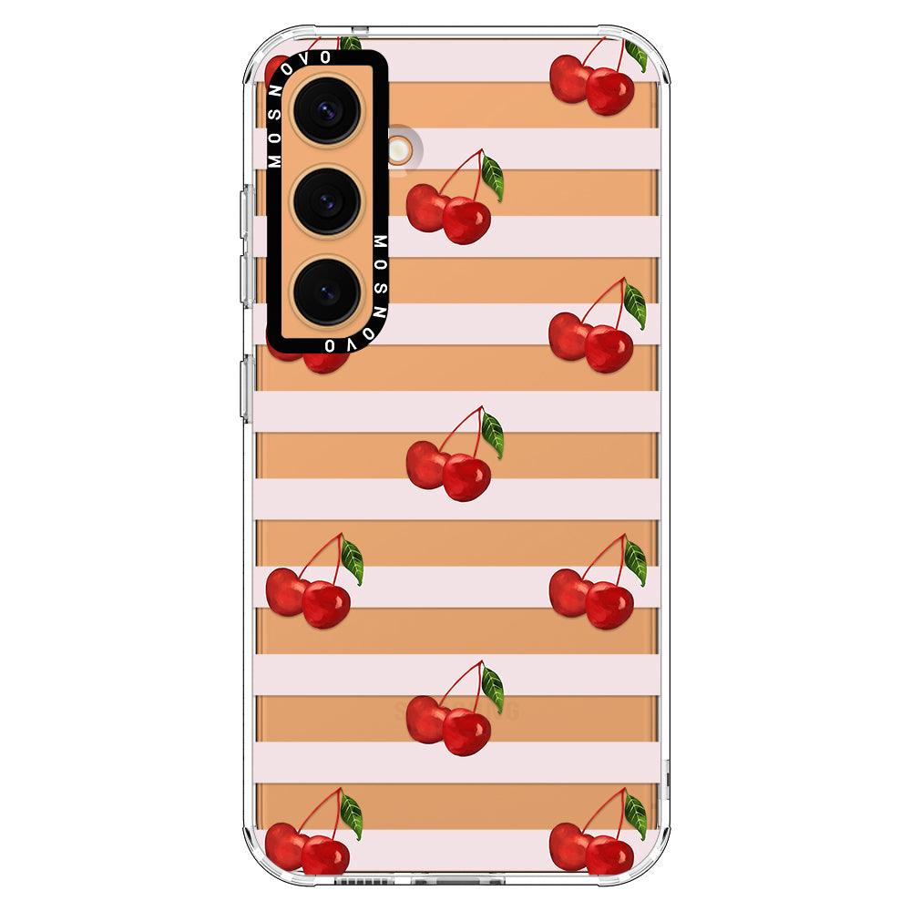 Pink Stripes Cherry Phone Case - Samsung Galaxy S24 Plus Case - MOSNOVO