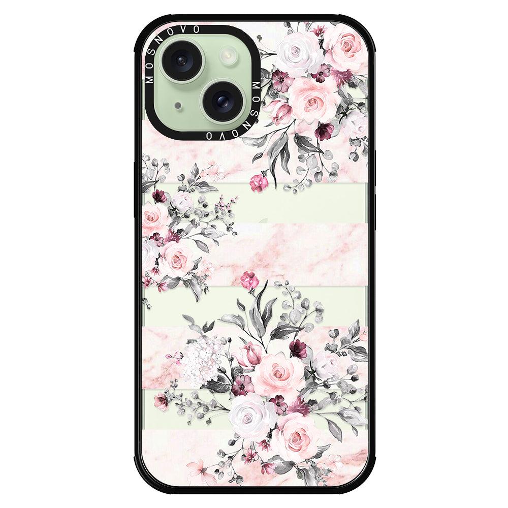 Pink Marble Flowers Phone Case - iPhone 15 Plus Case - MOSNOVO