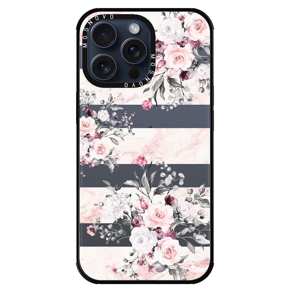 Pink Marble Flowers Phone Case - iPhone 15 Pro Max Case - MOSNOVO