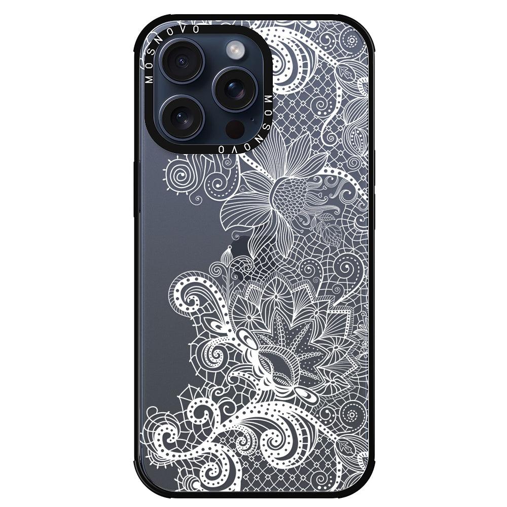 Lacy White Flower Phone Case - iPhone 15 Pro Max Case - MOSNOVO