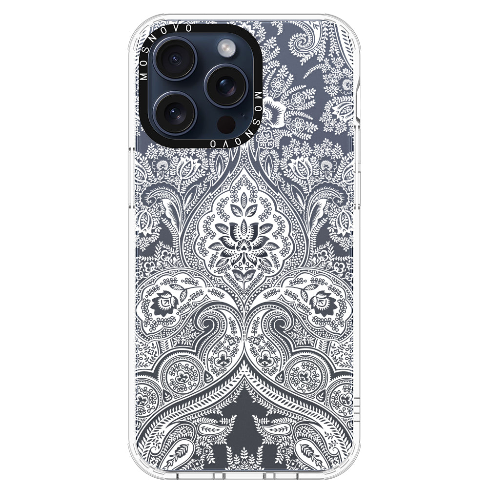 White Damask Phone Case - iPhone 15 Pro Max Case - MOSNOVO