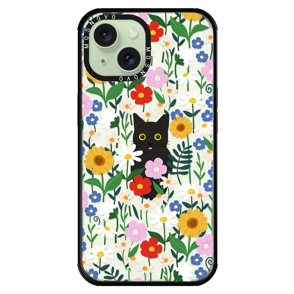 Black Cat in Garden Phone Case - iPhone 15 Case - MOSNOVO