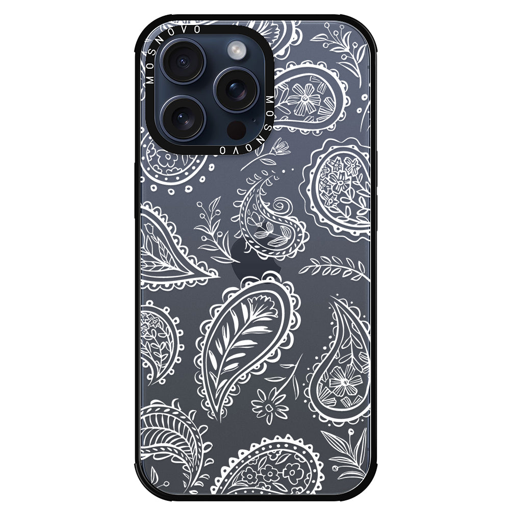 White Paisley Phone Case - iPhone 15 Pro Max Case - MOSNOVO