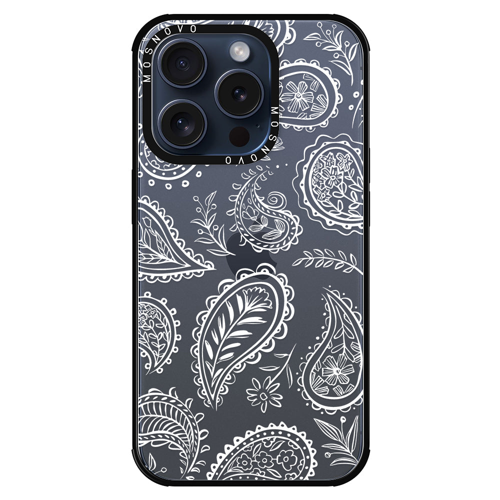 White Paisley Phone Case - iPhone 15 Pro Case - MOSNOVO