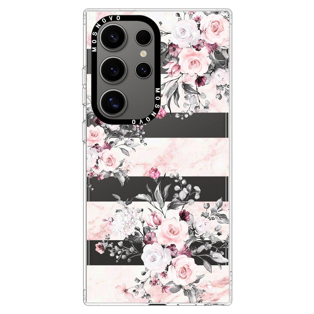 Pink Flower Marble Phone Case - Samsung Galaxy S24 Ultra Case - MOSNOVO