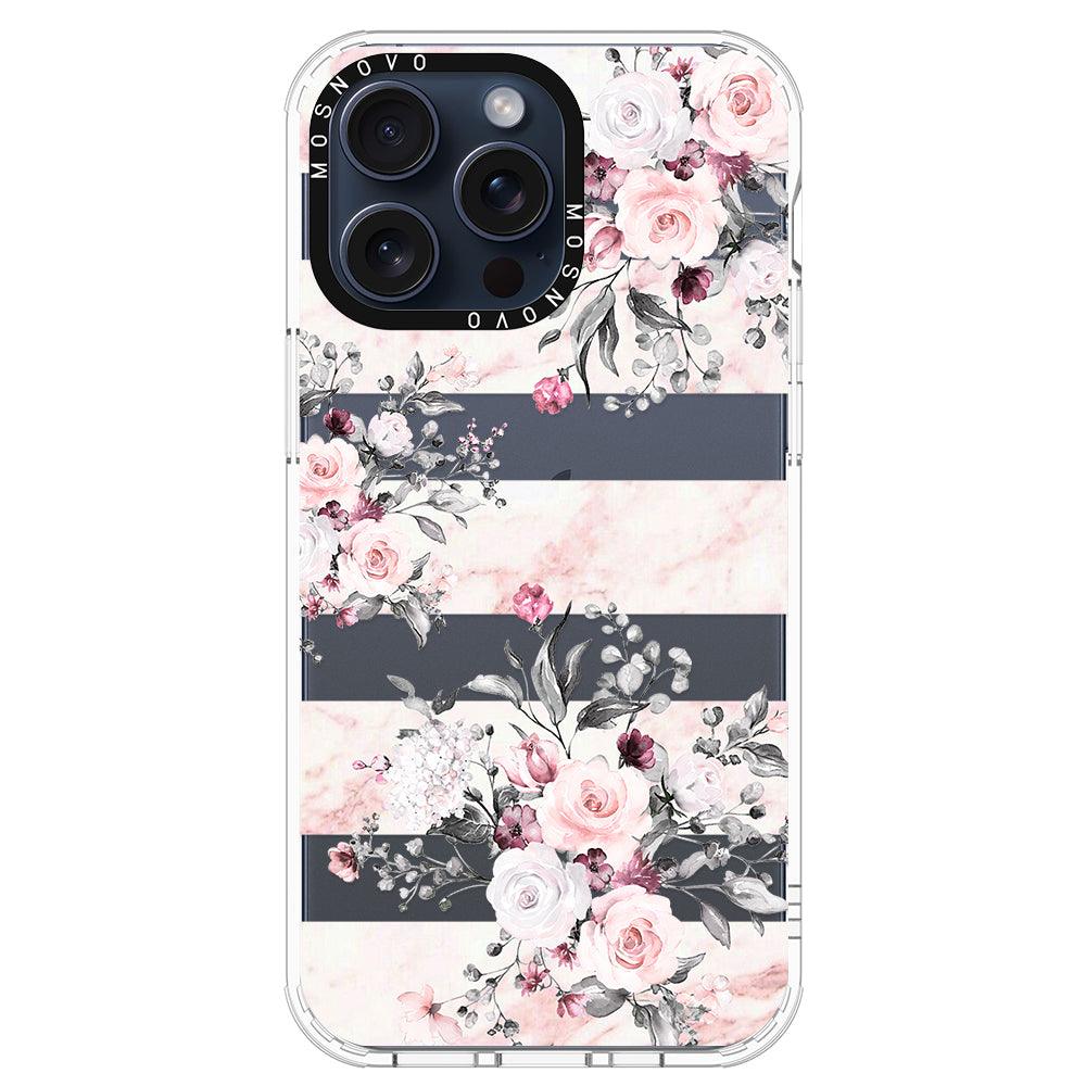 Pink Marble Flowers Phone Case - iPhone 15 Pro Max Case - MOSNOVO