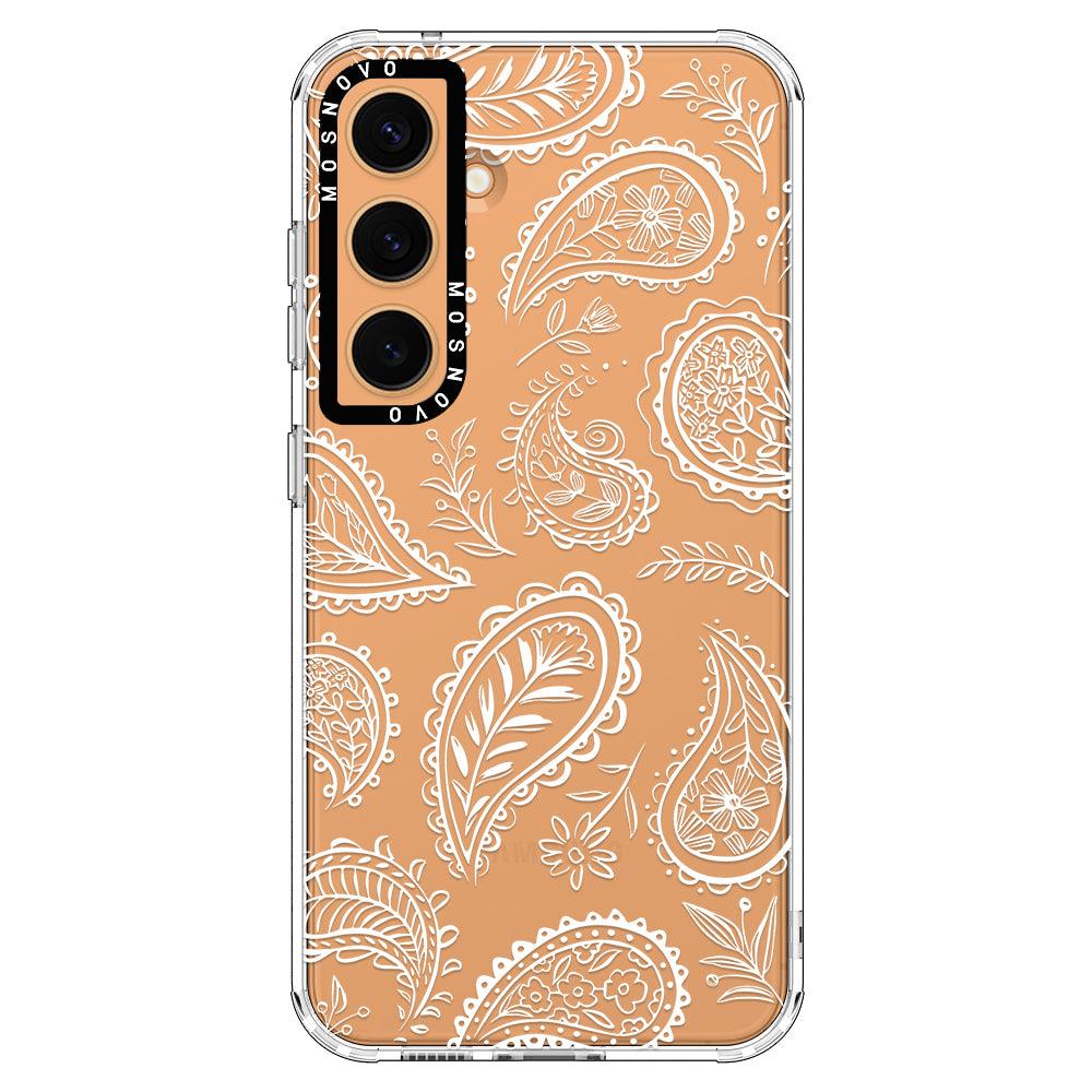 White Paisley Phone Case - Samsung Galaxy S24 Plus Case - MOSNOVO