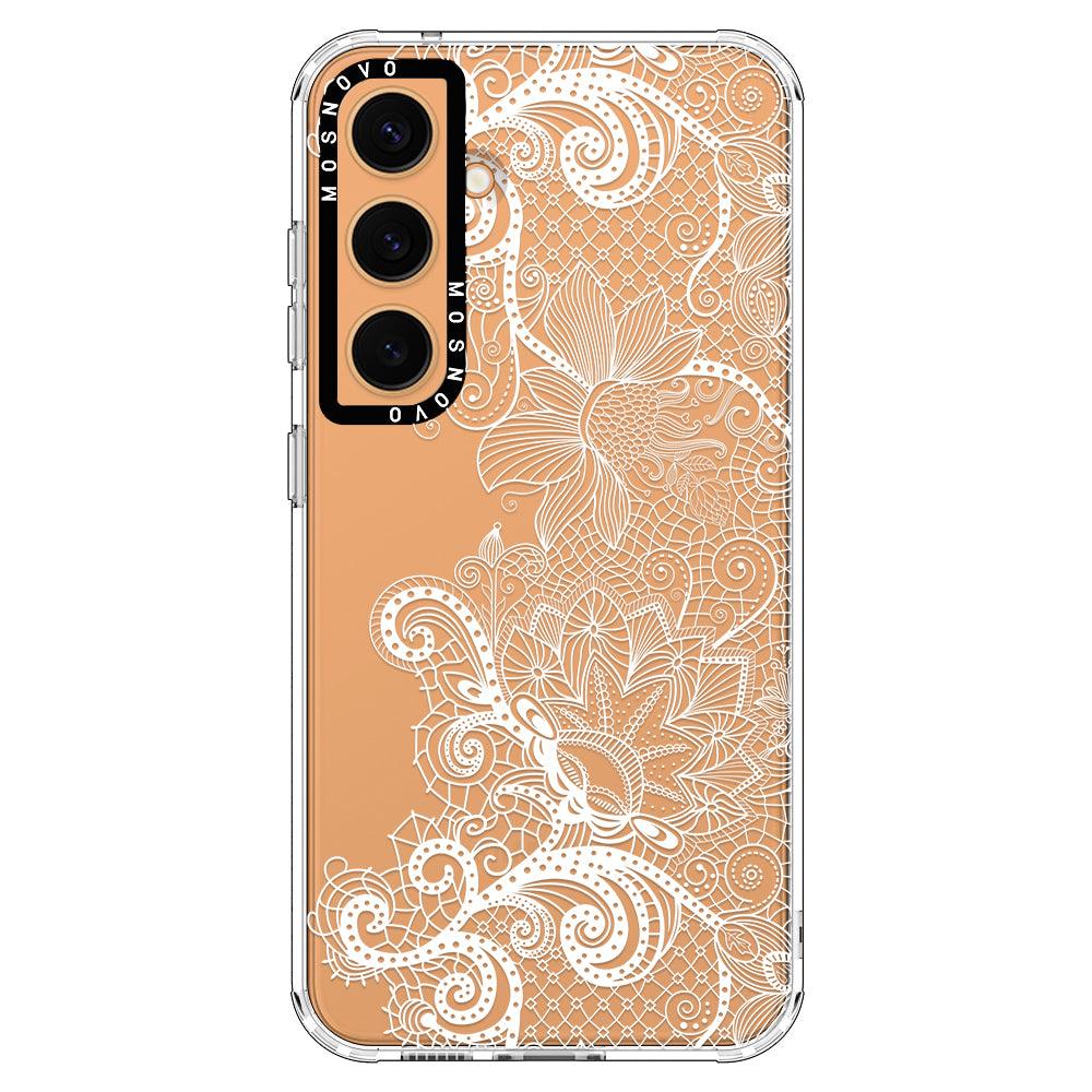 Lace White Flower Phone Case - Samsung Galaxy S24 Plus Case - MOSNOVO