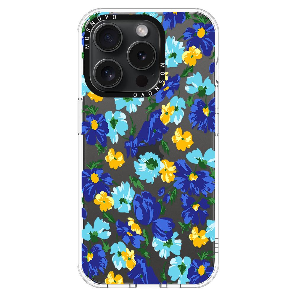 Vintage Blue Floral Phone Case - iPhone 15 Pro Case - MOSNOVO