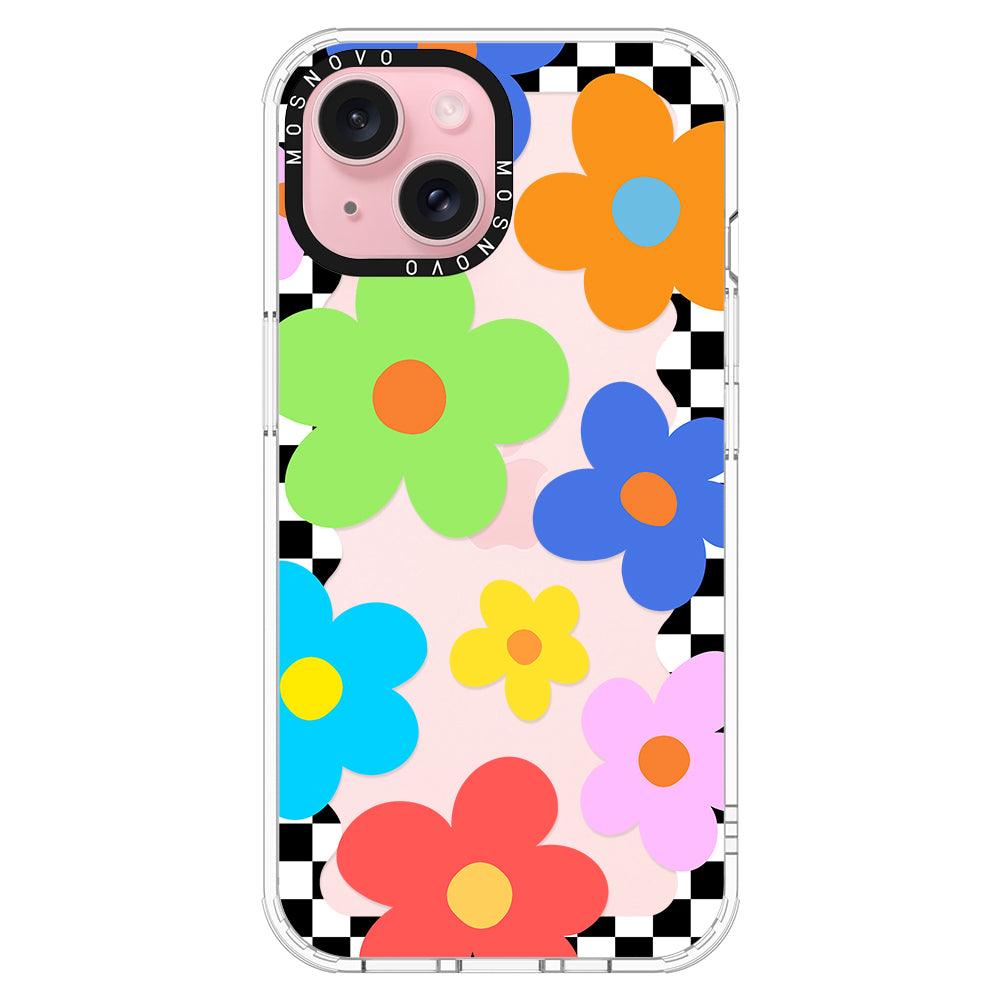 60's Checkered Floral Phone Case - iPhone 15 Case - MOSNOVO