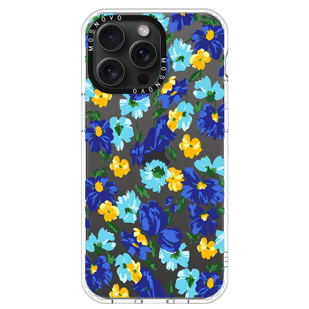 Vintage Blue Floral Phone Case - iPhone 15 Pro Max Case - MOSNOVO