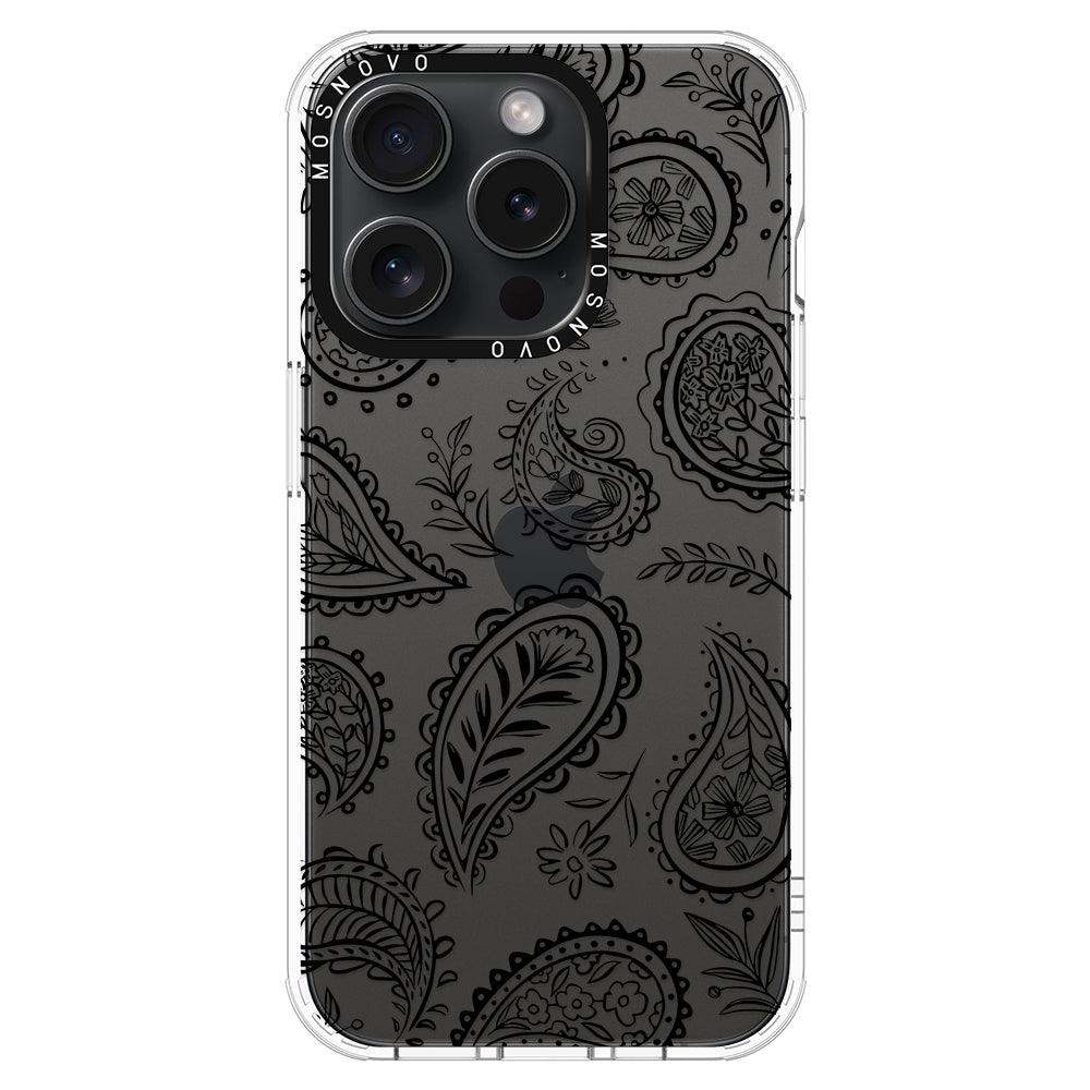 Black Paisley Phone Case - iPhone 15 Pro Case - MOSNOVO