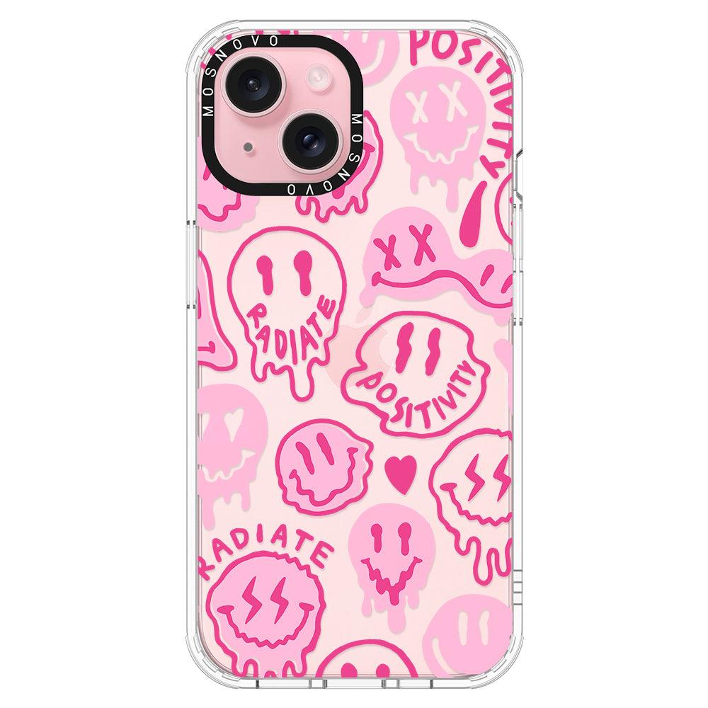 Pink Dripping Smiles Positivity Radiate Face Phone Case - iPhone 15 Plus Case - MOSNOVO