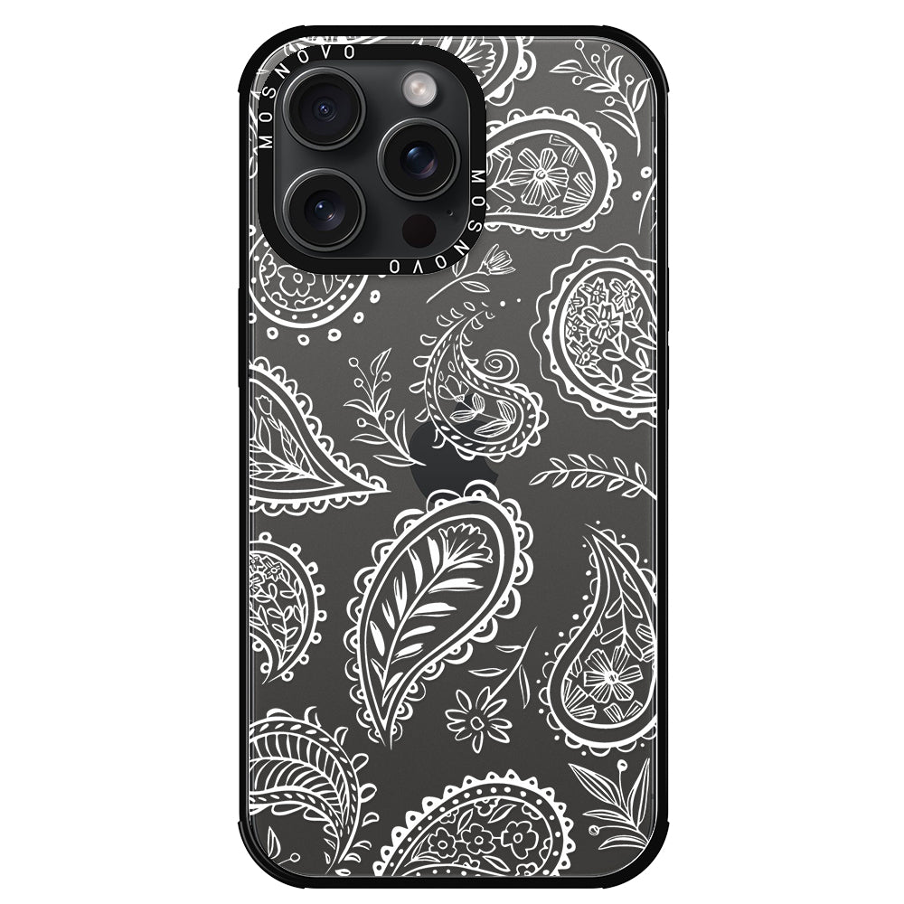 White Paisley Phone Case - iPhone 15 Pro Max Case - MOSNOVO