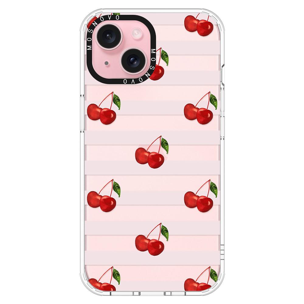 Pink Stripes Cherry Phone Case - iPhone 15 Case - MOSNOVO