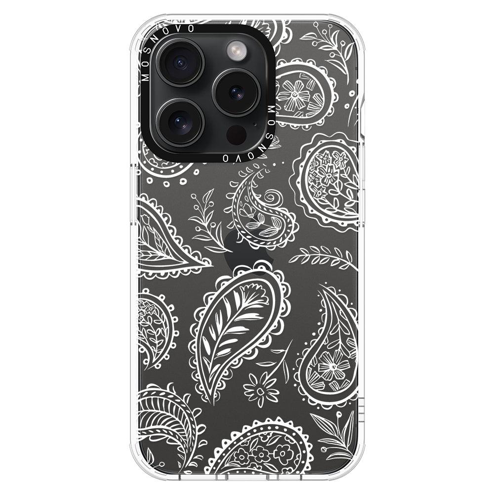 White Paisley Phone Case - iPhone 15 Pro Case - MOSNOVO