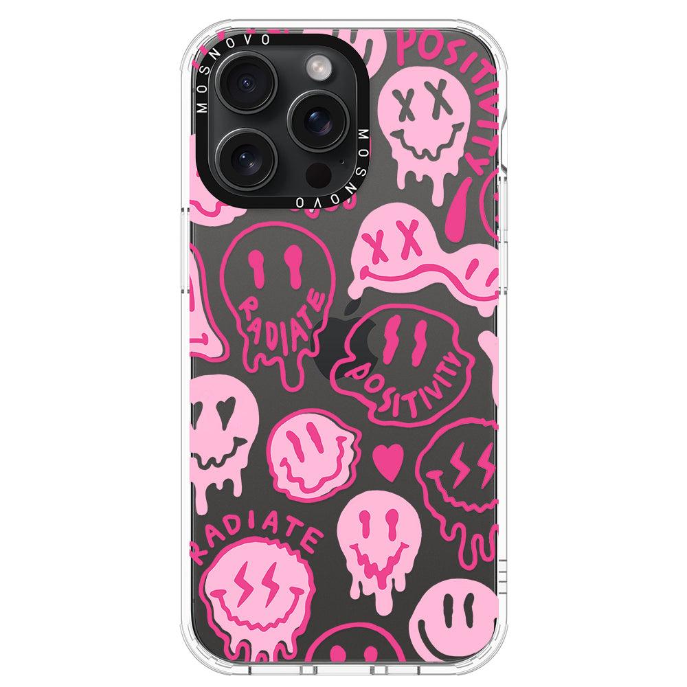 Pink Dripping Smiles Positivity Radiate Face Phone Case - iPhone 15 Pro Max Case - MOSNOVO