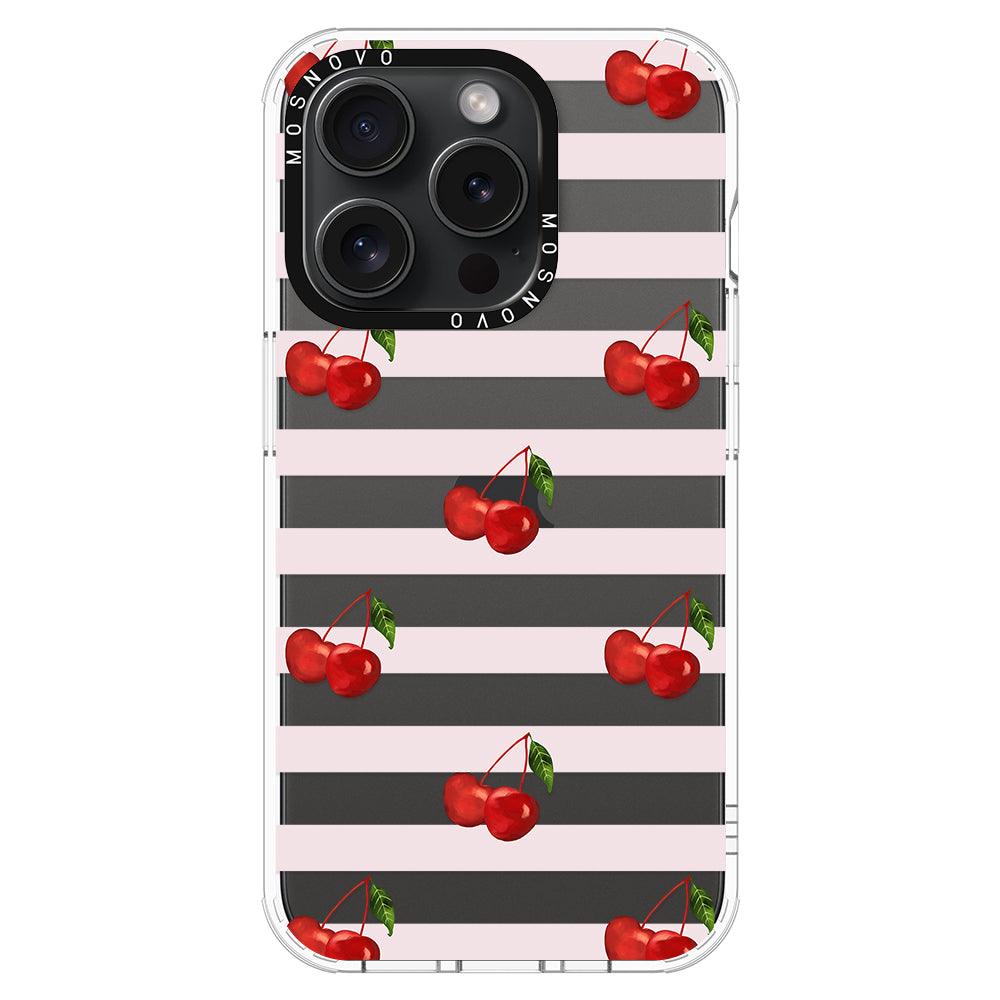 Pink Stripes Cherry Phone Case - iPhone 15 Pro Case - MOSNOVO