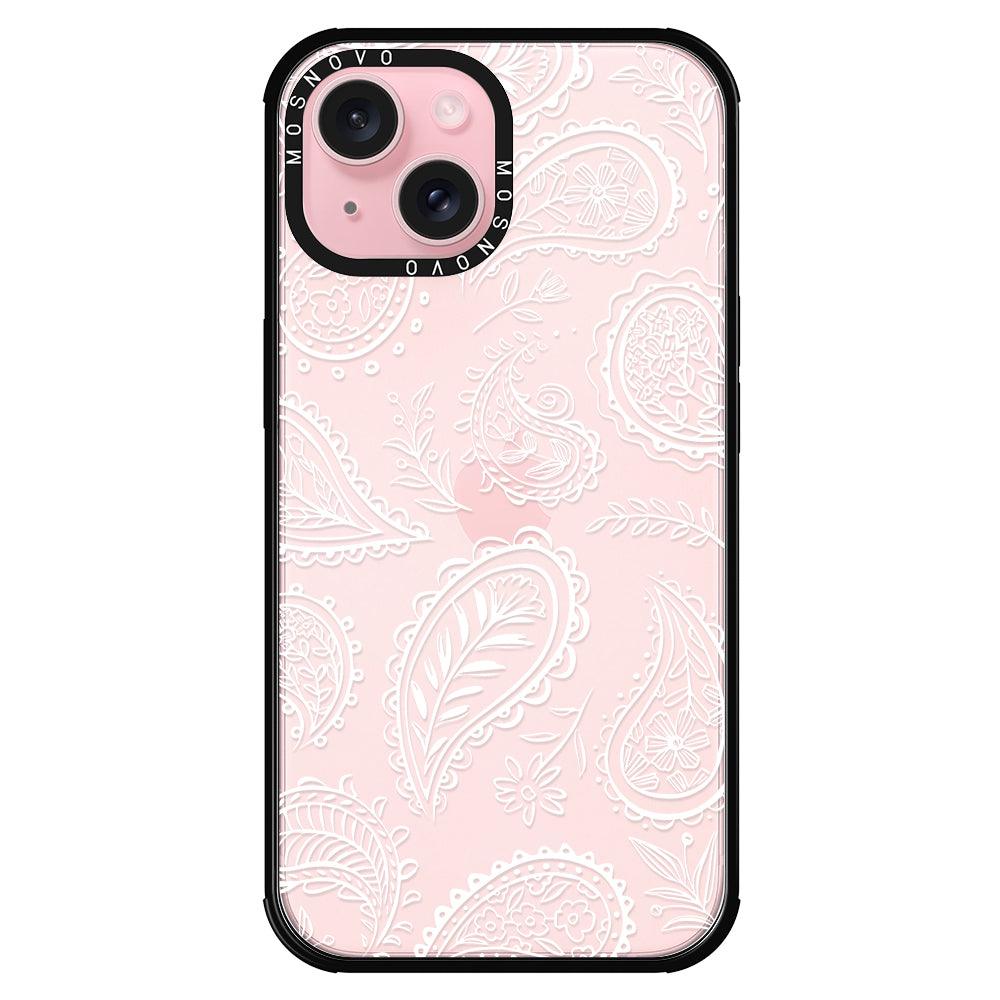 White Paisley Phone Case - iPhone 15 Case - MOSNOVO