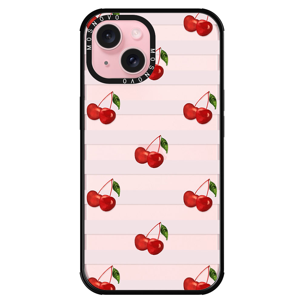 Pink Stripes Cherry Phone Case - iPhone 15 Case - MOSNOVO