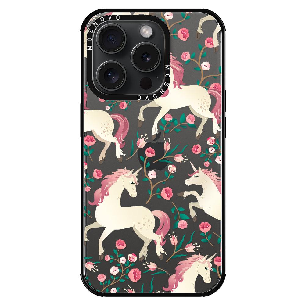 Unicorn with Floral Phone Case - iPhone 15 Pro Case - MOSNOVO