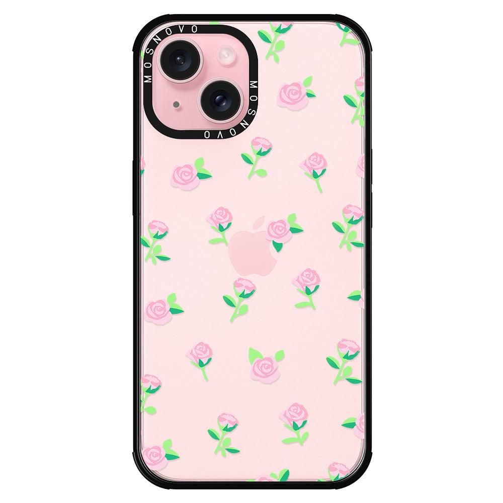 Pink Rose Floral Phone Case - iPhone 15 Plus Case - MOSNOVO