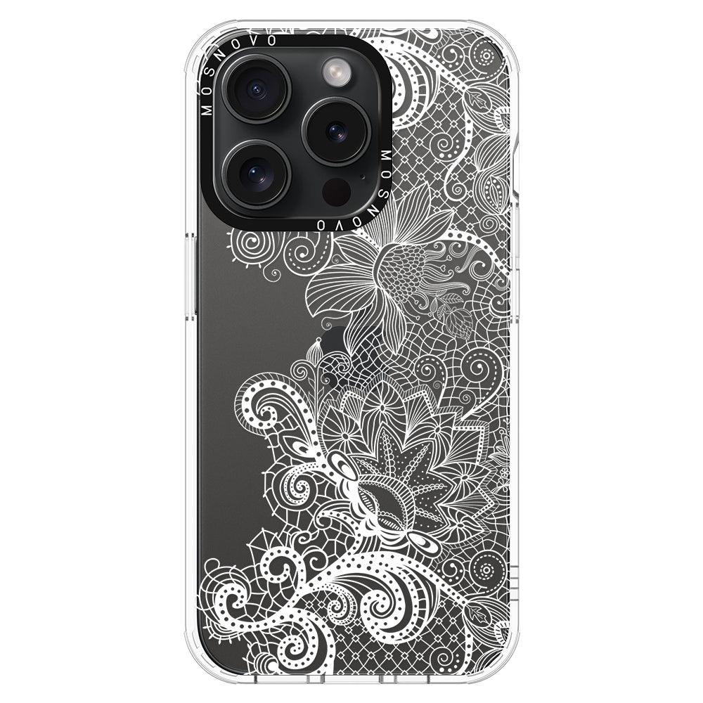 Lacy White Flower Phone Case - iPhone 15 Pro Case - MOSNOVO