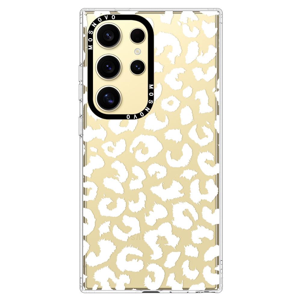 White Leopard Print Phone Case - Samsung Galaxy S24 Ultra Case - MOSNOVO