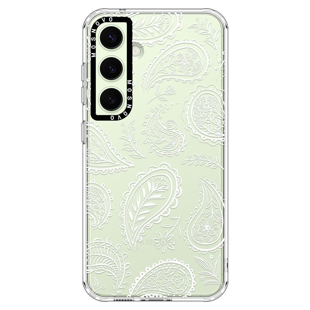 White Paisley Phone Case - Samsung Galaxy S24 Plus Case - MOSNOVO