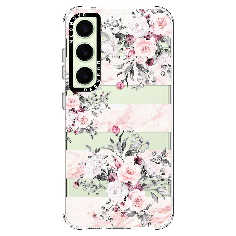 Pink Flower Marble Phone Case - Samsung Galaxy S24 Case - MOSNOVO