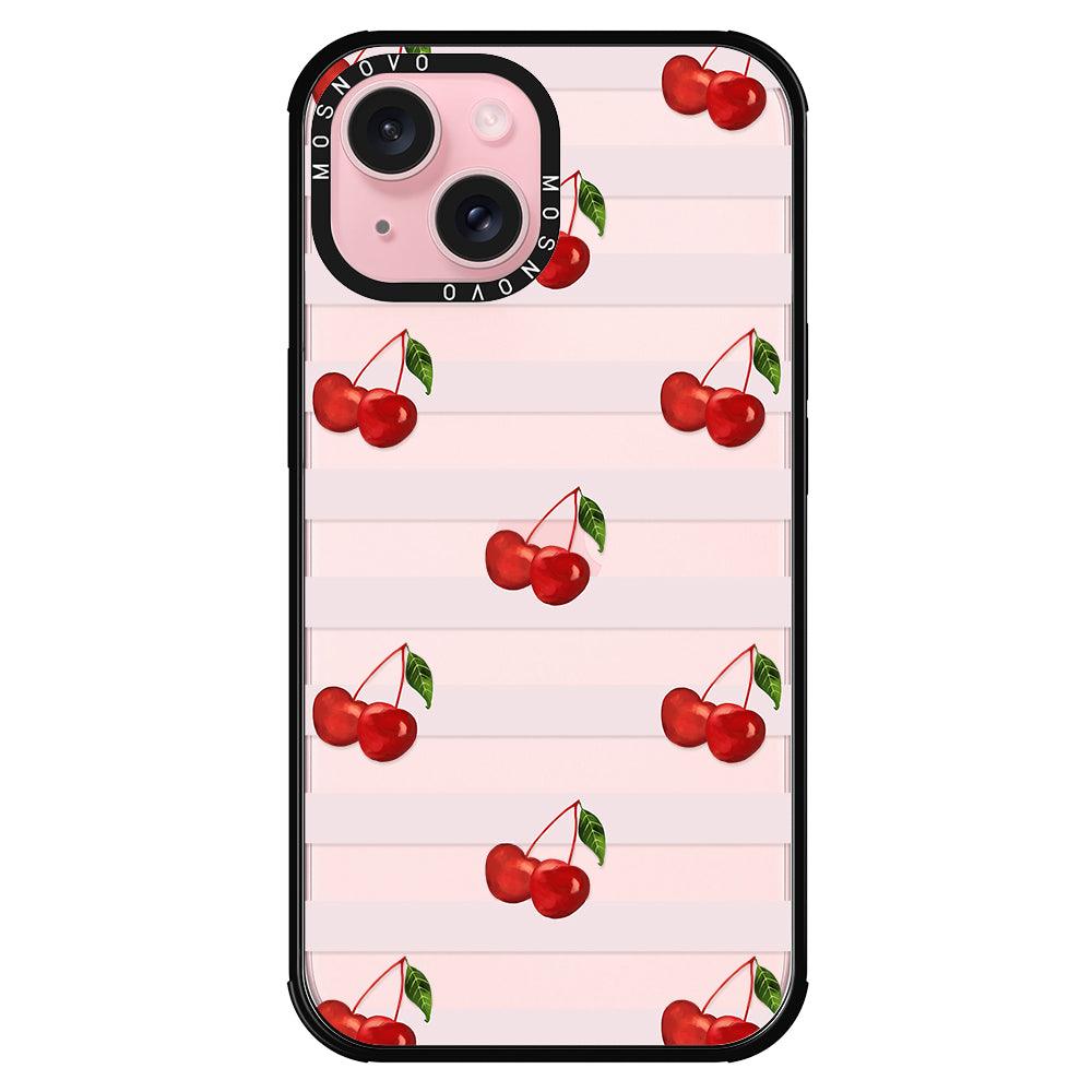 Pink Stripes Cherry Phone Case - iPhone 15 Plus Case - MOSNOVO