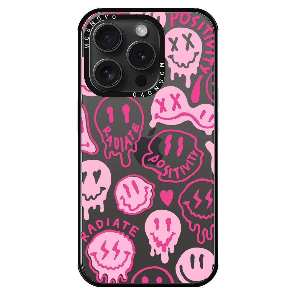 Pink Dripping Smiles Positivity Radiate Face Phone Case - iPhone 15 Pro Case - MOSNOVO