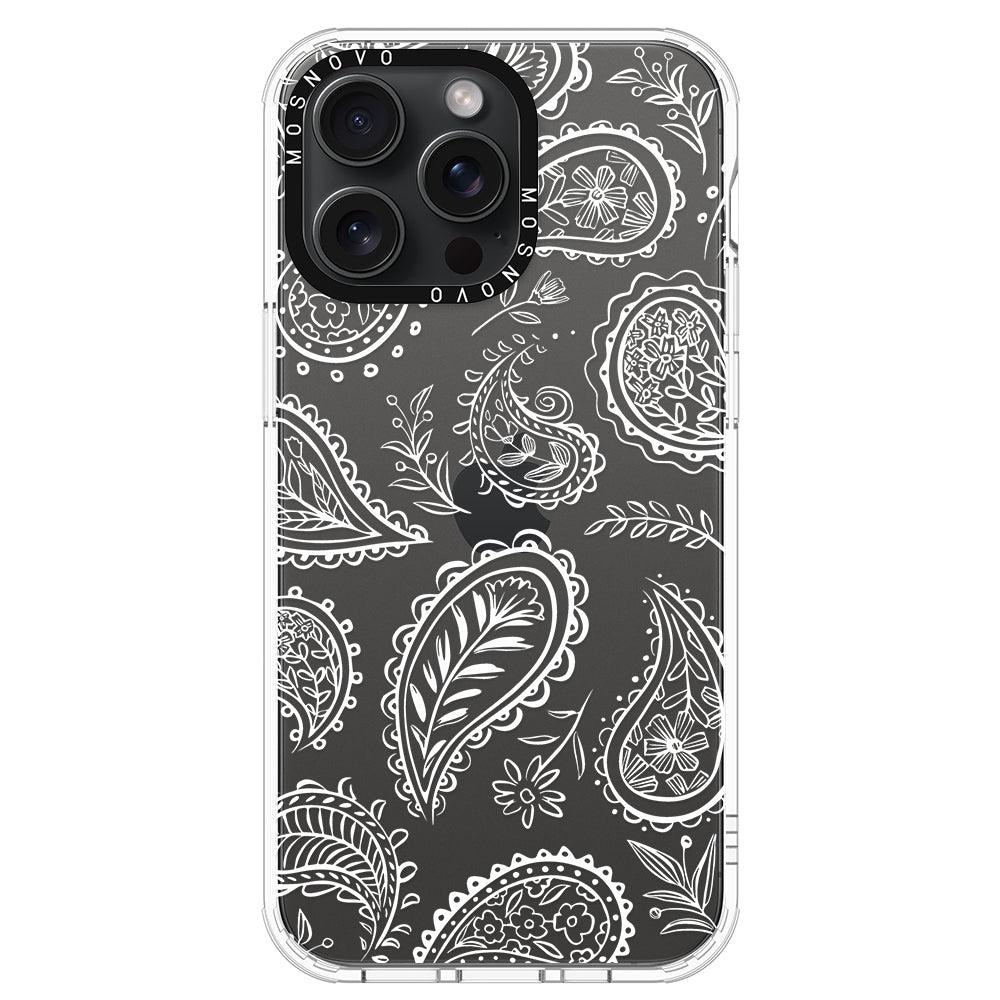 White Paisley Phone Case - iPhone 15 Pro Max Case - MOSNOVO