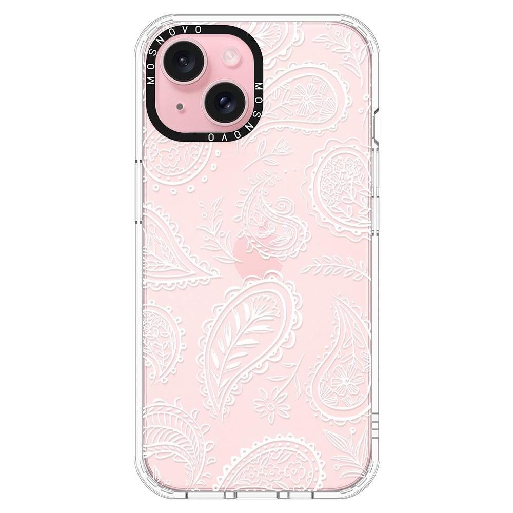 White Paisley Phone Case - iPhone 15 Plus Case - MOSNOVO