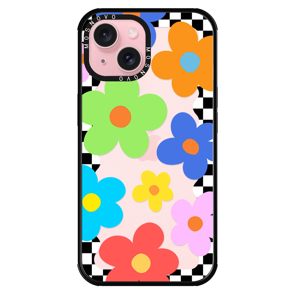 60's Checkered Floral Phone Case - iPhone 15 Case - MOSNOVO