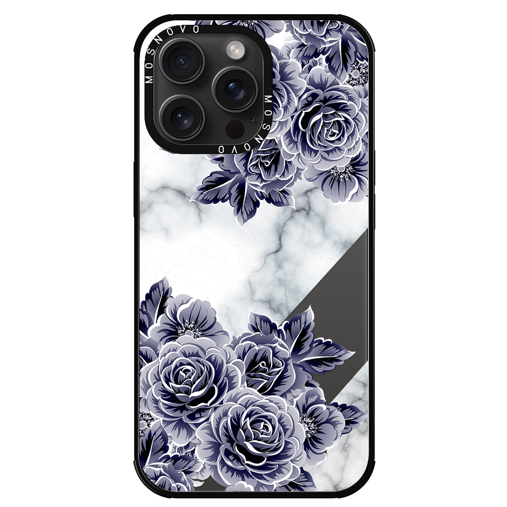 Marble with Purple Flowers Phone Case - iPhone 15 Pro Max Case - MOSNOVO