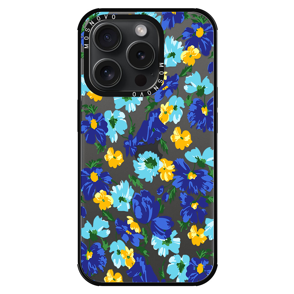 Vintage Blue Floral Phone Case - iPhone 15 Pro Case - MOSNOVO