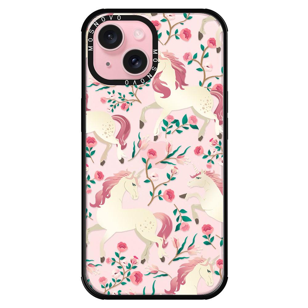 Unicorn with Floral Phone Case - iPhone 15 Plus Case - MOSNOVO