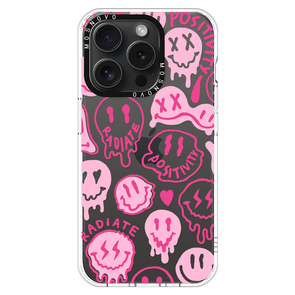 Pink Dripping Smiles Positivity Radiate Face Phone Case - iPhone 15 Pro Case - MOSNOVO