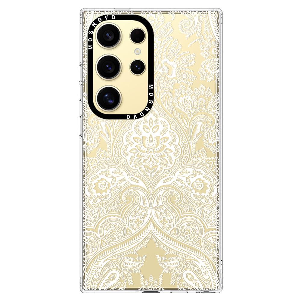 White Damask Phone Case - Samsung Galaxy S24 Ultra Case