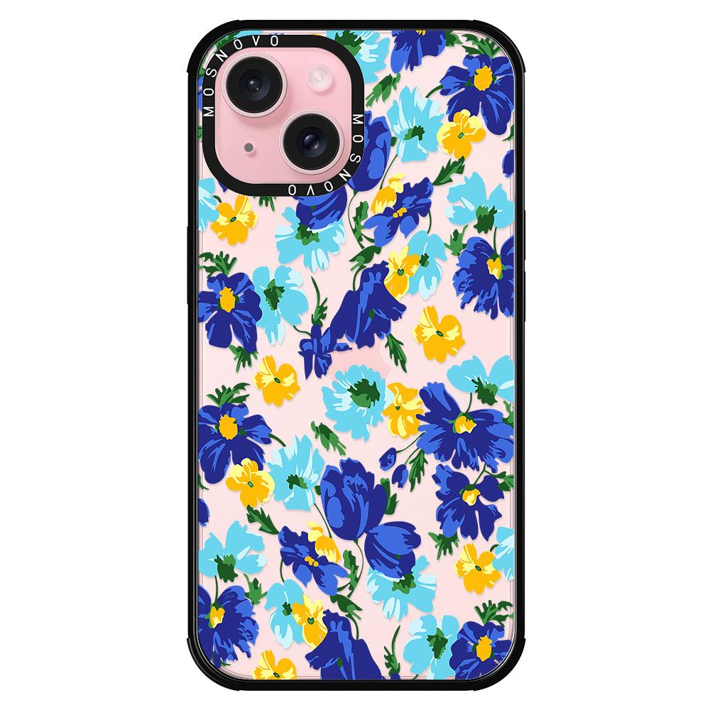 Vintage Blue Floral Phone Case - iPhone 15 Plus Case - MOSNOVO