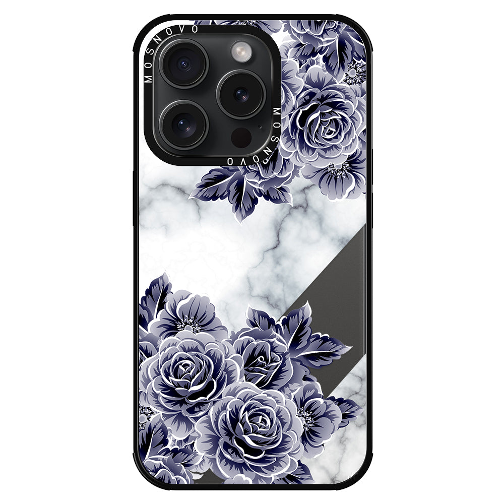 Marble with Purple Flowers Phone Case - iPhone 15 Pro Case - MOSNOVO