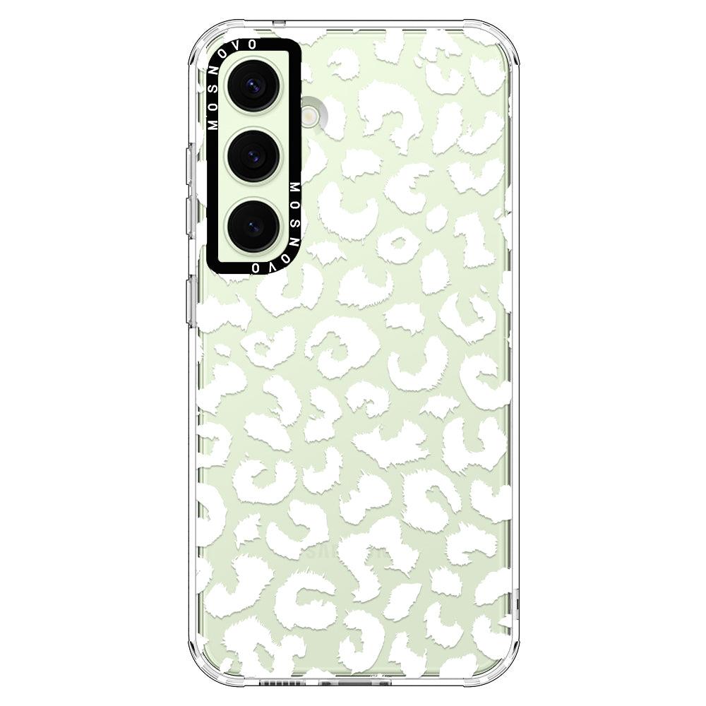 White Leopard Print Phone Case - Samsung Galaxy S24 Case - MOSNOVO