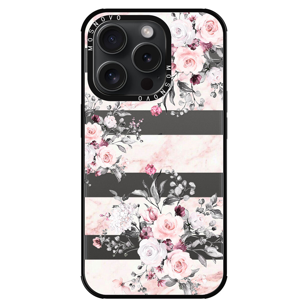 Pink Marble Flowers Phone Case - iPhone 15 Pro Case - MOSNOVO